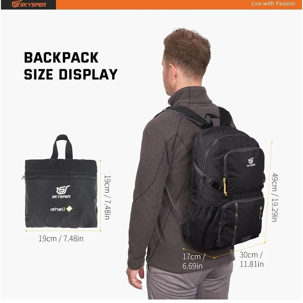 SKYSPER Lightweight Packable Backpack - 30L Hiking Daypack with Wet Pocket Fo...